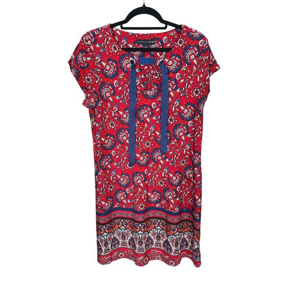 Madison Leigh Paisley Bow Short Sleeve Shift Dress 12 Red Casual Office Fall - Picture 3 of 6